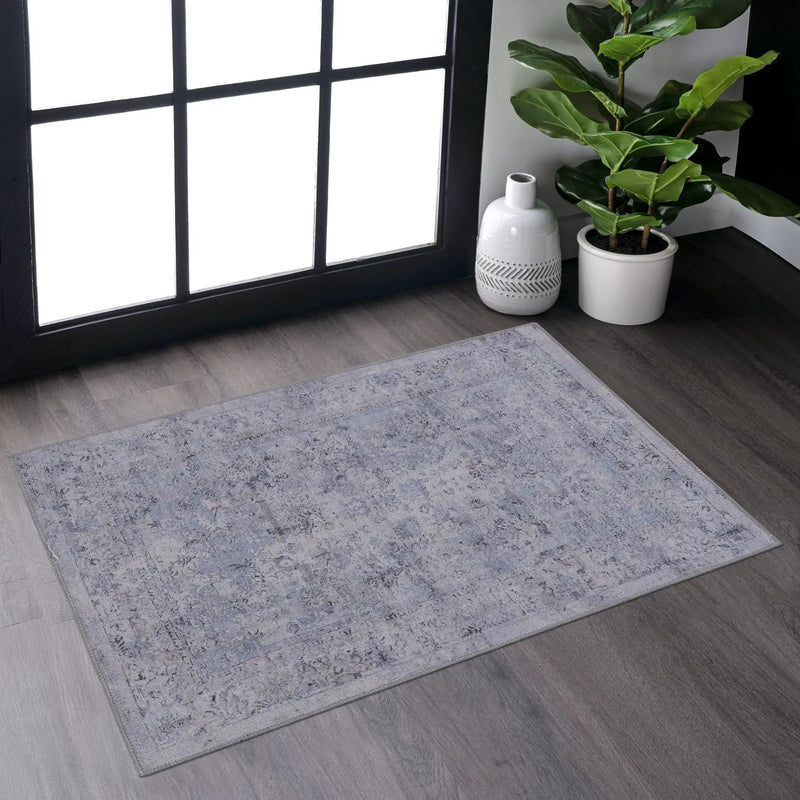 Maval - 2' X 3' Washable Area Rug - Blue / Cream by HouseOfZazla