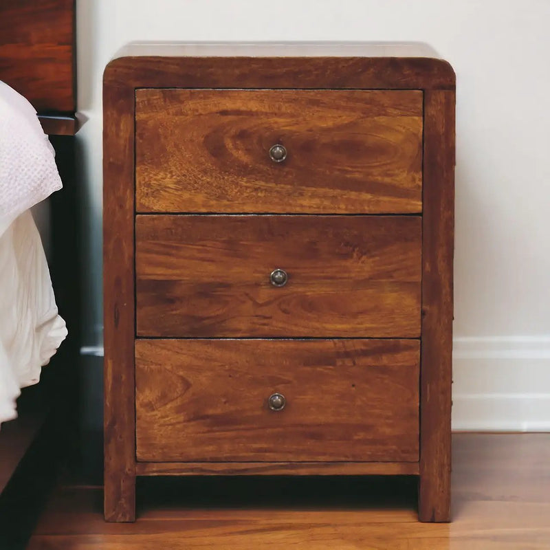 Naya Nightstand, 3-Drawers, Chestnut by HouseOfZazla