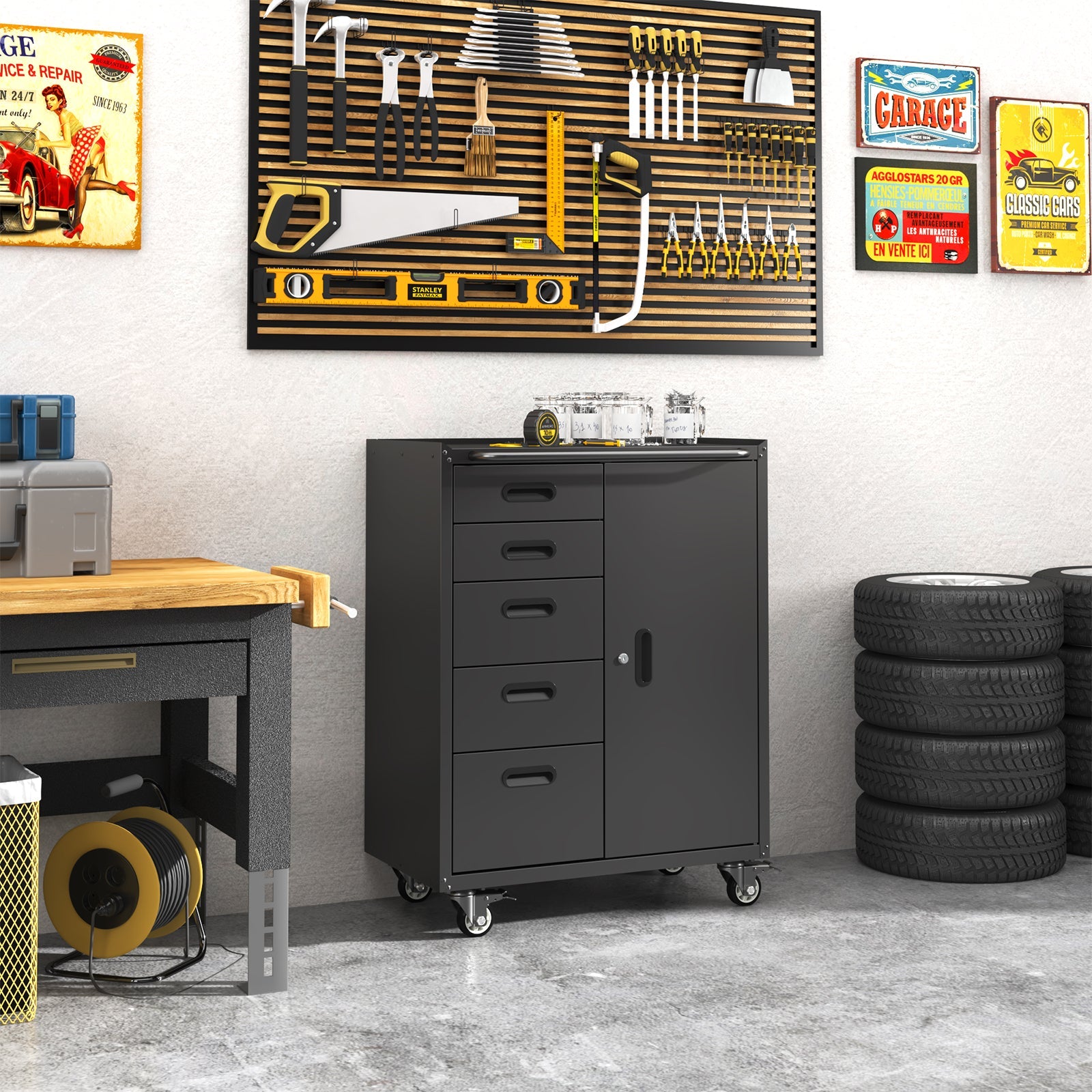 Metal Tool Garage Storage Cabinet with 5 Drawers and 1 Door by HouseOfZazla