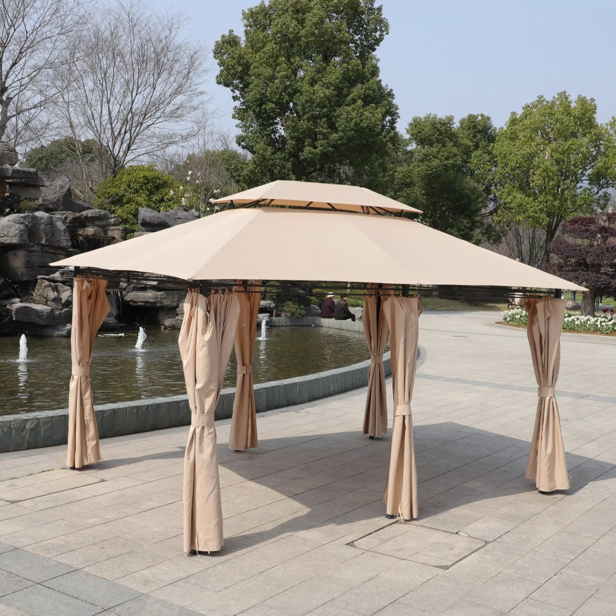Khaki Outdoor Patio Gazebo Canopy Tent with Ventilated Double Roof by HouseOfZazla