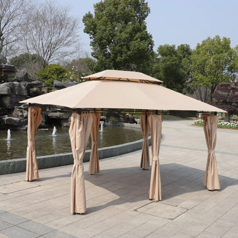 Khaki Outdoor Patio Gazebo Canopy Tent with Ventilated Double Roof by HouseOfZazla