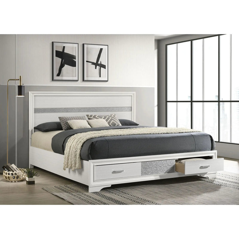 California King Storage Platform Bed With 2 Drawer - White by HouseOfZazla