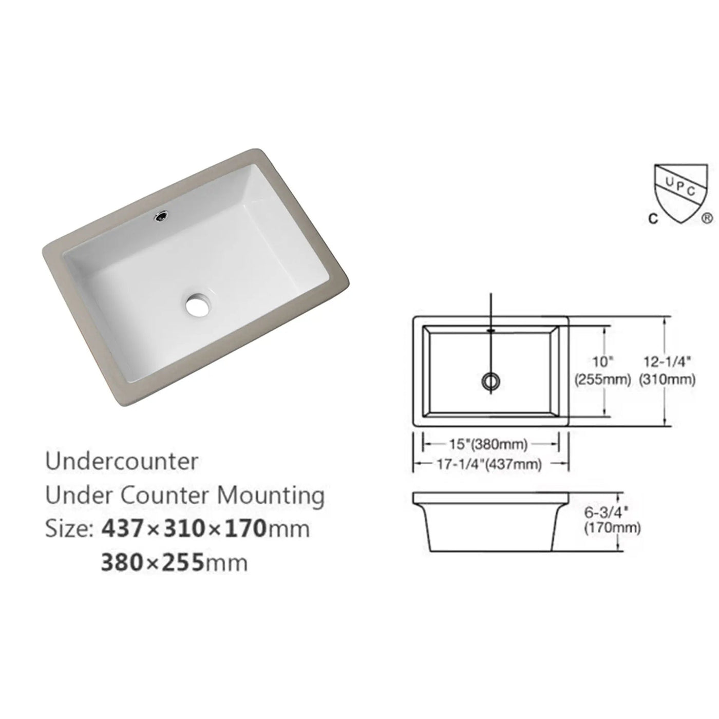 Modern Rectangular Undermount Bathroom Sink With Overflow Ceramic by HouseOfZazla