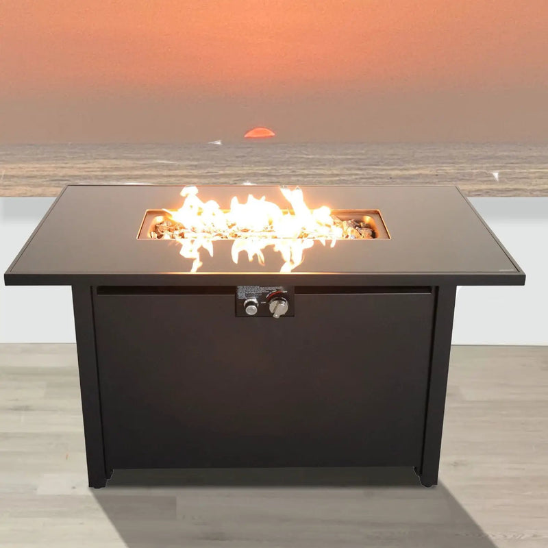 Outdoor Fire Pit Table Durable Construction With Lid - Black by HouseOfZazla