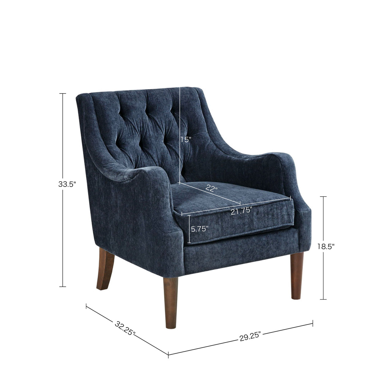 Button Tufted Accent Chair with Removable Cushion - Gray or Blue, photo 7 of 14