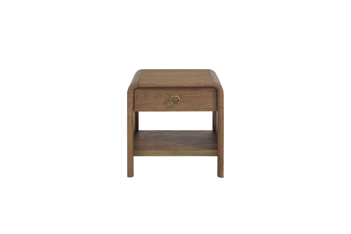 Waterfall End Table with Drawer and Shelf - Light Brown