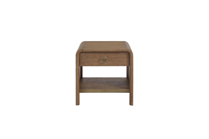 Waterfall End Table with Drawer and Shelf - Light Brown