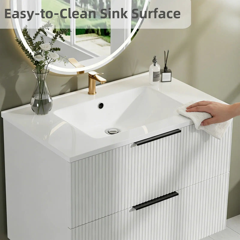 Modern Wall Mounted Floating Bathroom Vanity With Sink And Drawers by Unique Piece Furniture