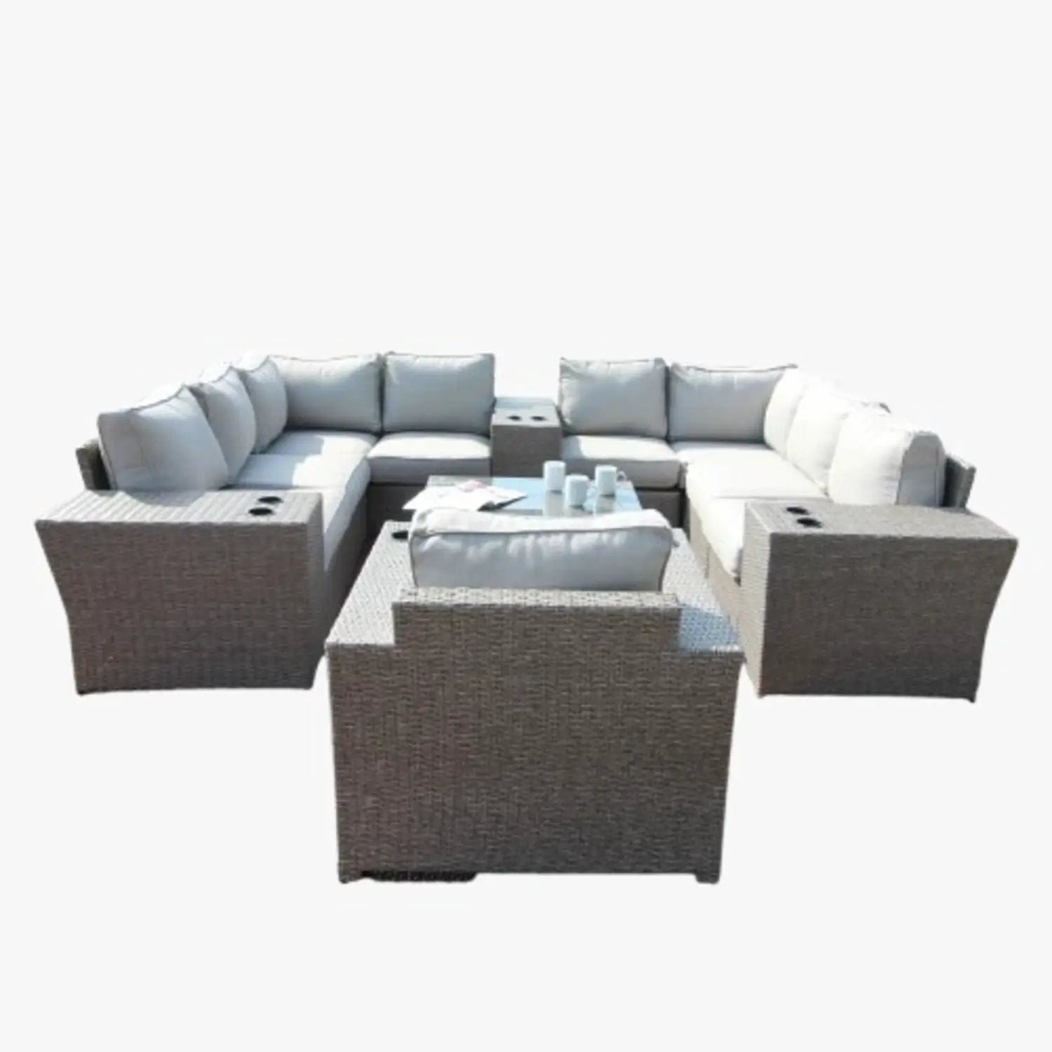 Outdoor Wicker Sectional With Weather Resistant Cushions And Table by Unique Piece Furniture
