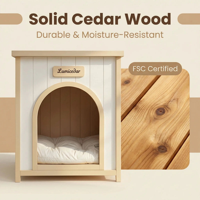 Indoor Dog House With Removable Cushion, Pet House For Cats & Small Dogs - Cream White / Light Yellow by HouseOfZazla