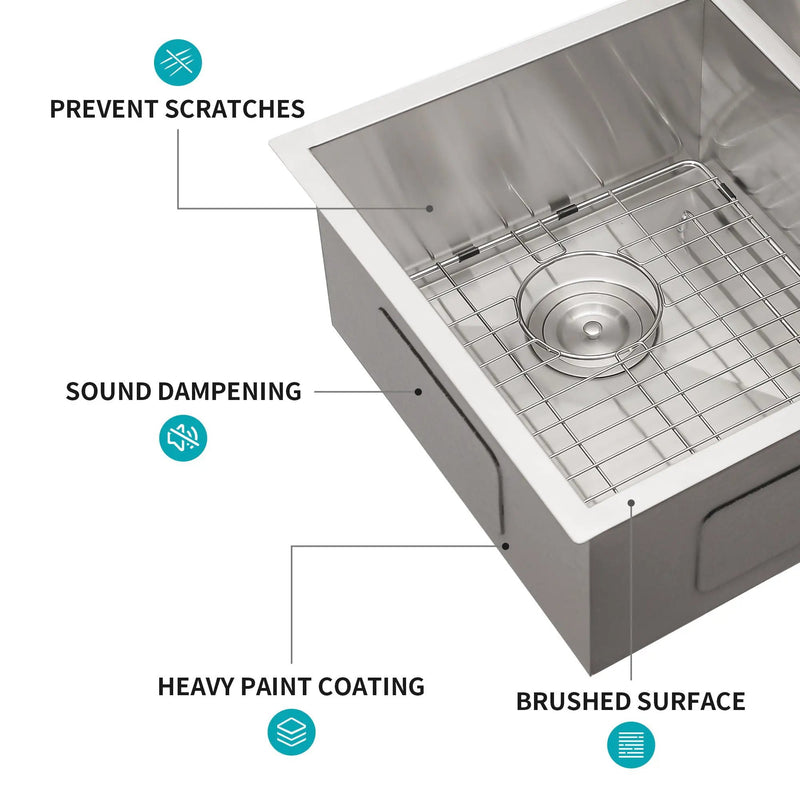 16 Gauge Undermount Double Bowl Kitchen Sink With 9" Deep Bowls - Brushed Nickel by HouseOfZazla