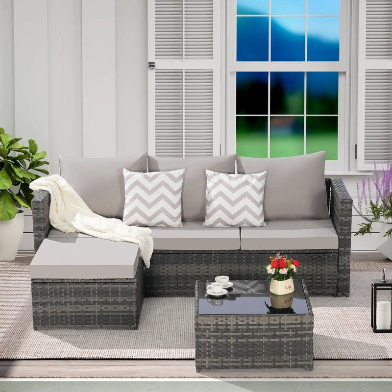 2 Pieces Patio Furniture Set with Woven Sectional and Ottoman by HouseOfZazla