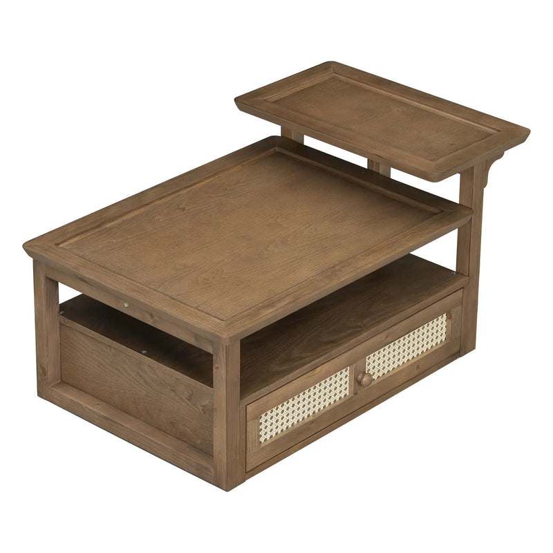 Coffee Table With 1 Storage Shelf, 2 Tabletops And 1 Rattan Drawer by HouseOfZazla