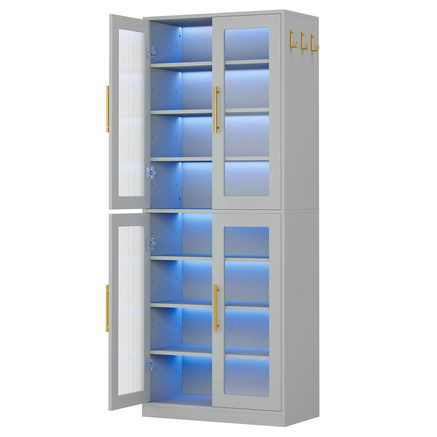 Bookcase With Doors And LED Lighting, 8 Adjustable Shelves Storage Cabinet by HouseOfZazla