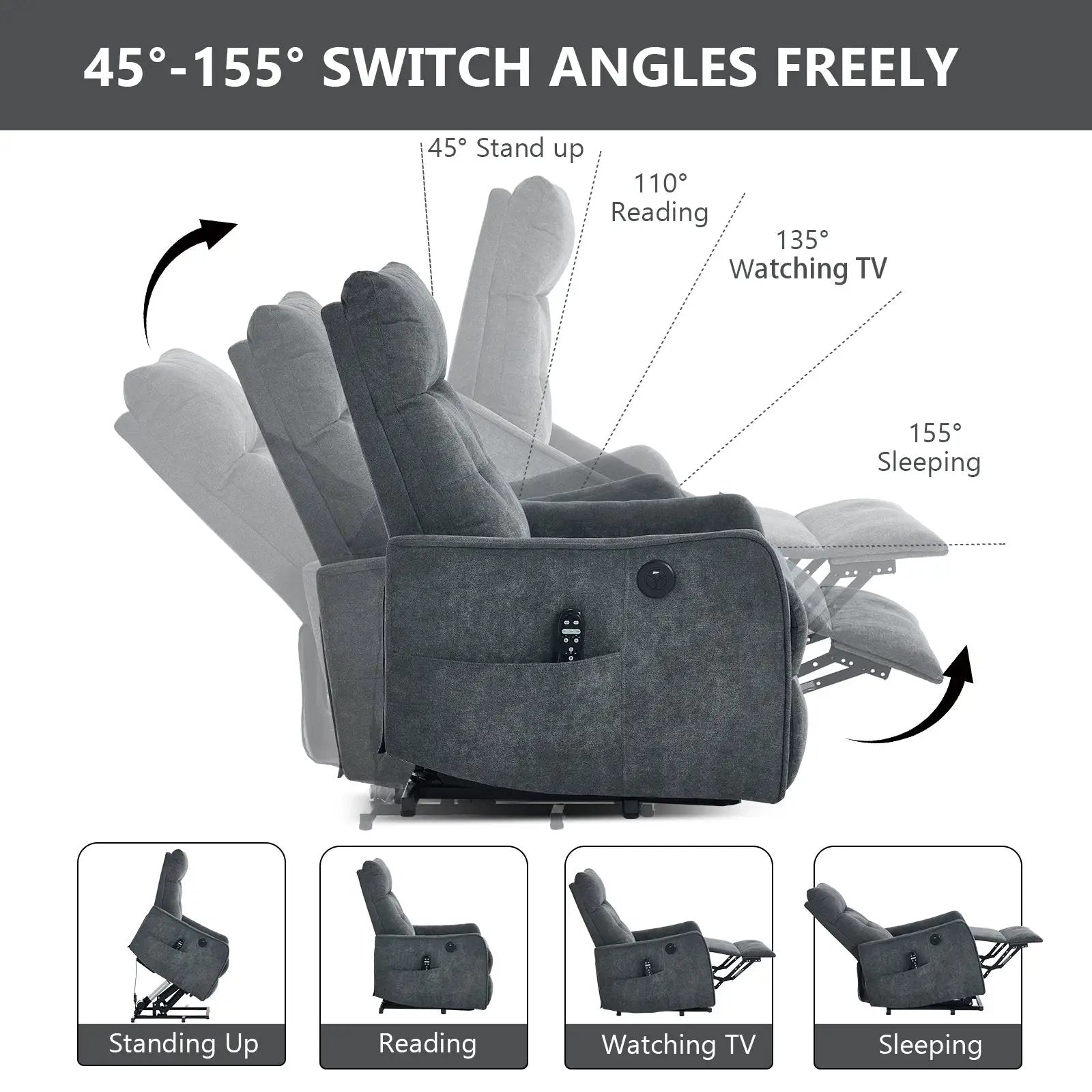 Grey Chenille Single Motor Power Lift Recliner Chair by HouseOfZazla