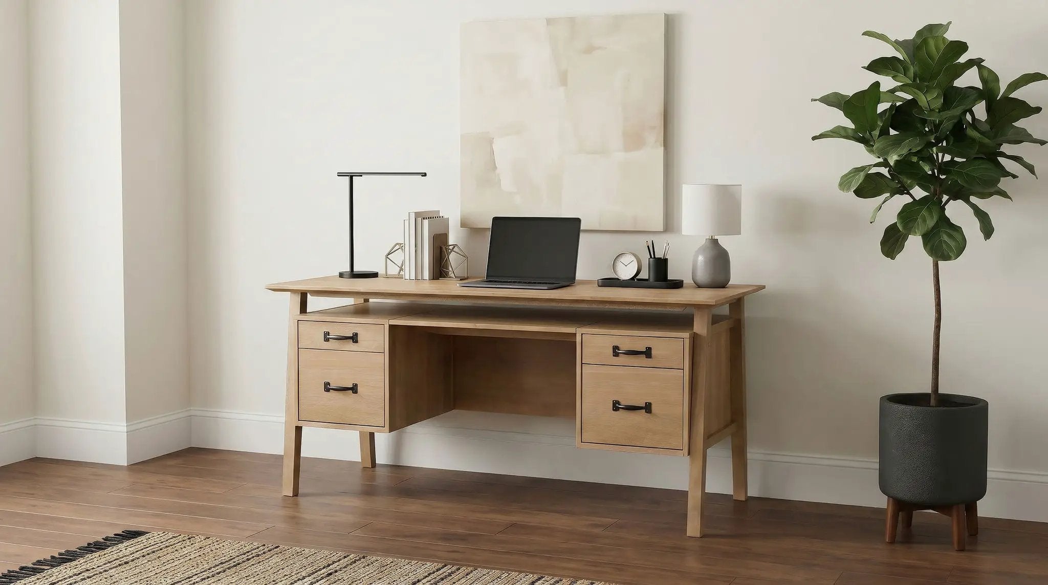 Goodson 64-inch 4-Drawer Double Pedestal Computer Desk Distressed Light Brown by Unique Piece Furniture