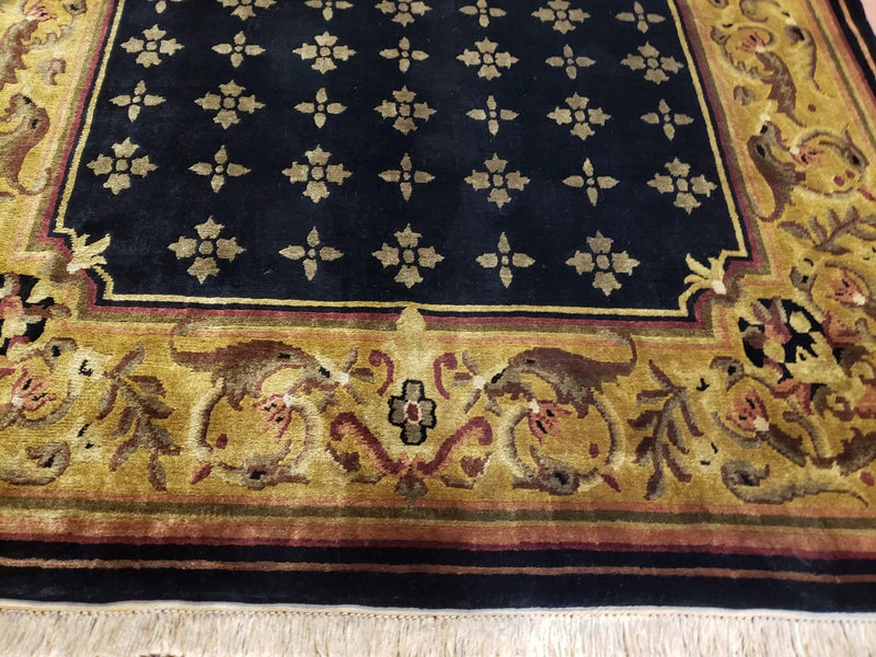 6x9 Aubusson Design Nepali Tibetan Rug Black & Tan Hand-Knotted Wool Carpet Soft Plush Pile New Rug Nice by Jewel Rugs