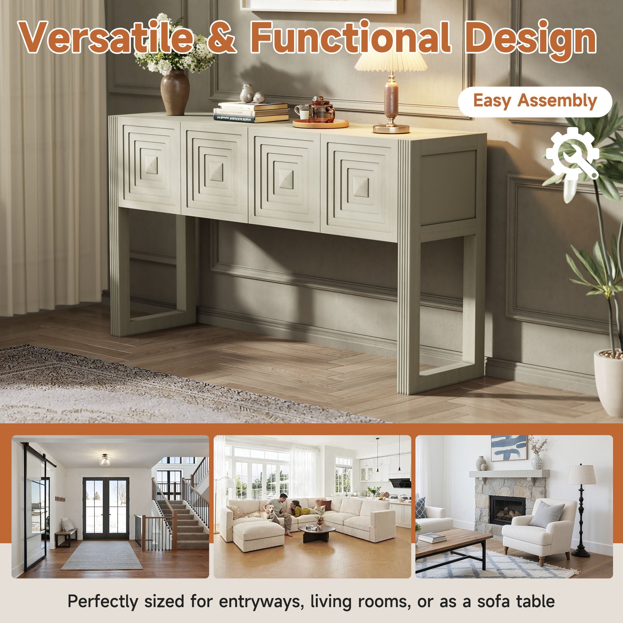 Geometric Carved Console Table With 3 Soft Close Drawers by HouseOfZazla