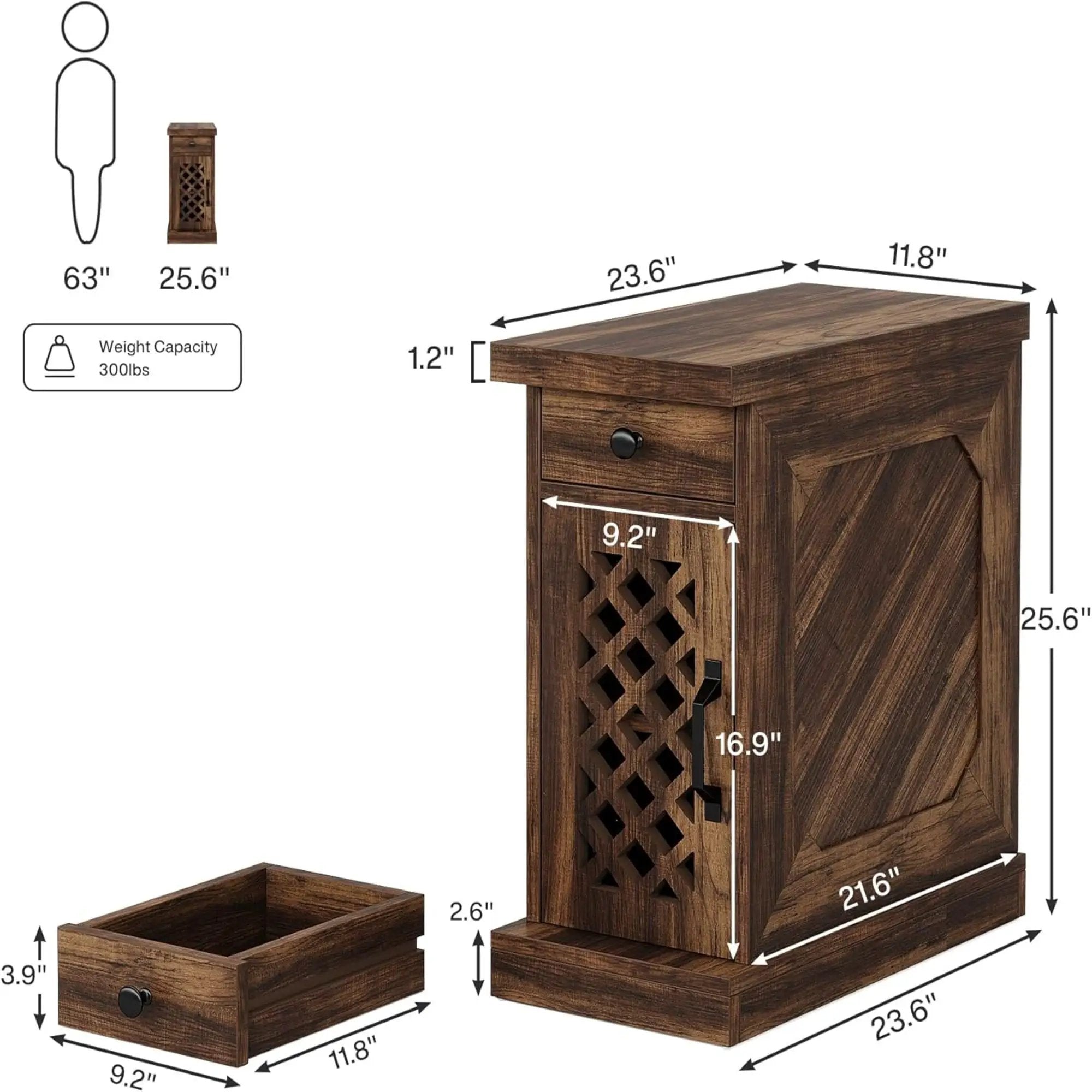 Narrow End Table With Drawer & Cabinet, Nightstand For Small Spaces - Brown by HouseOfZazla