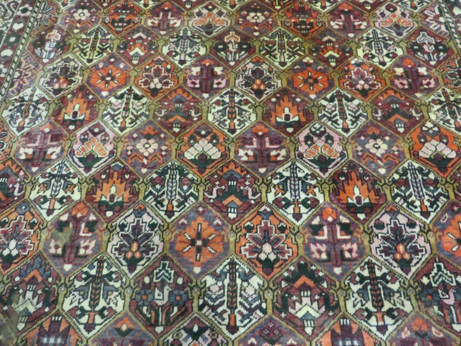 Antique Persian Bakhtiari Rug 7x10 - Multicolor Repeated Panel Design - Vegetable Dyed Rug - Hand Knotted Wool Room Sized Oriental Carpet 7 x 10 Rug by Jewel Rugs