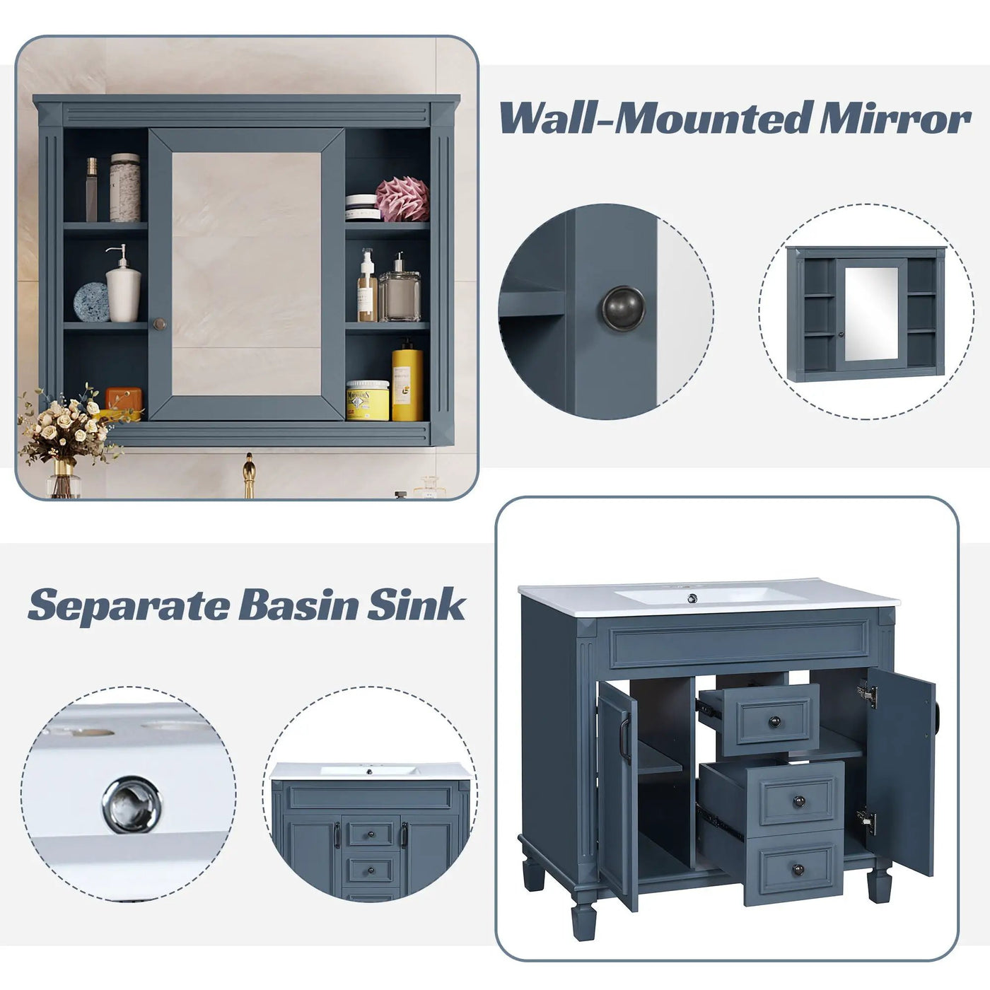 Bathroom Vanity With Top Sink, Mirror Cabinet, 2 Soft Closing Doors & 2 Drawers by Unique Piece Furniture