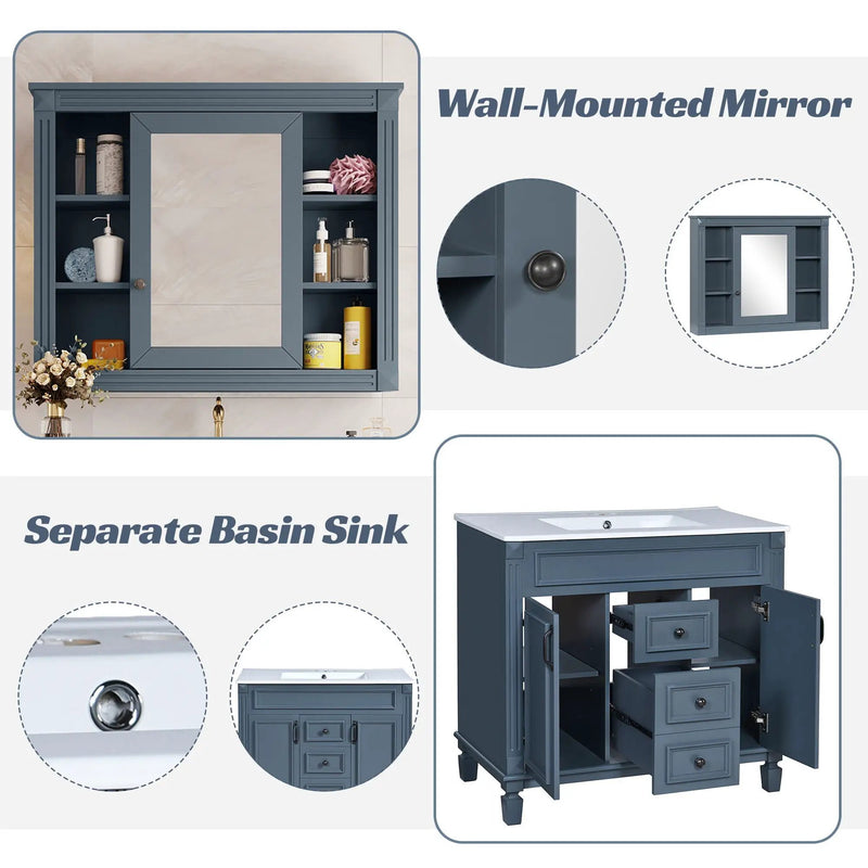Bathroom Vanity With Top Sink, Mirror Cabinet, 2 Soft Closing Doors & 2 Drawers by Unique Piece Furniture