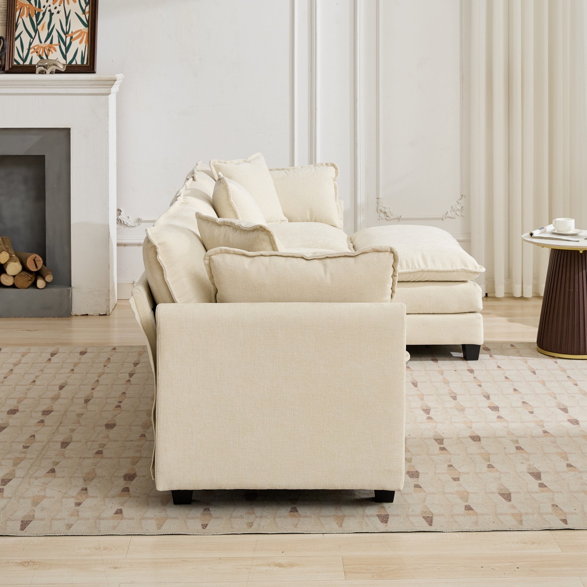 Cloud3 Seats Sofa (Ottoman is not included)Chenille Fabric in Beige by BLAKHOM