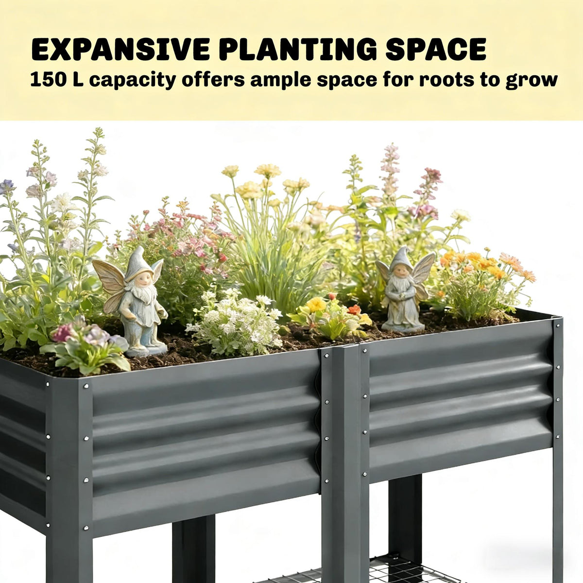 Elevated Steel Patio Planter Box with Bottom Shelf - Dark Gray, photo 6 of 9