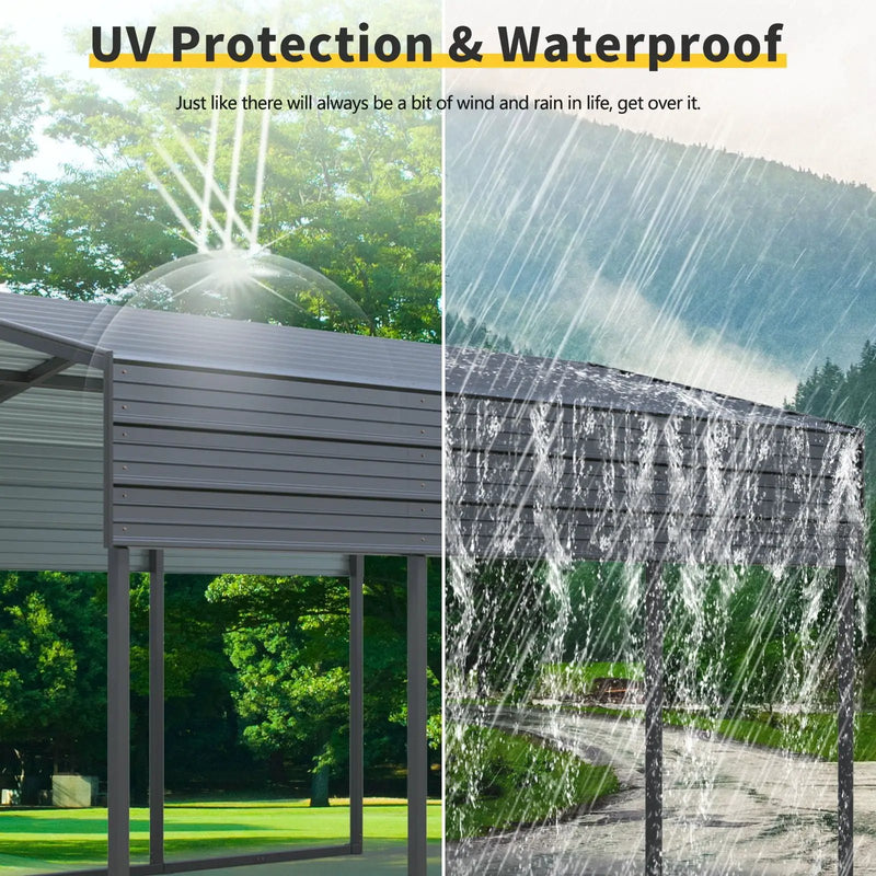10 X 15 Ft Carport, Outdoor Carport, Heavy Duty Carport Canopy With Galvanized Steel Roof And Frame, Metal Carport Large Garage For Driveway Car, Truck - Charcoal by HouseOfZazla