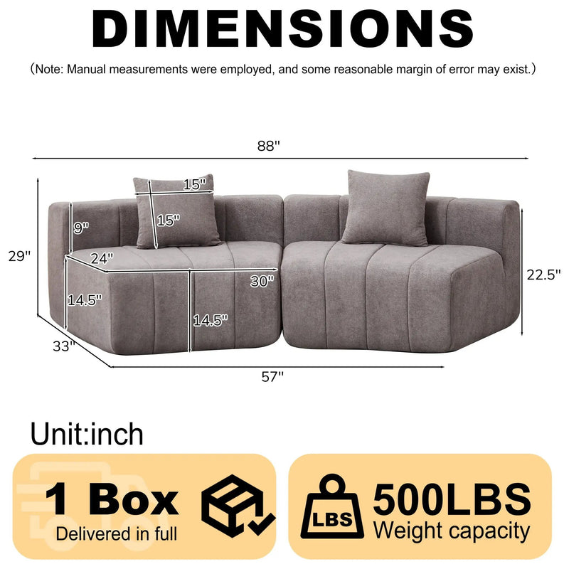 Curved Sectional Sofa With 2 Pillows For Living Room - Gray by HouseOfZazla