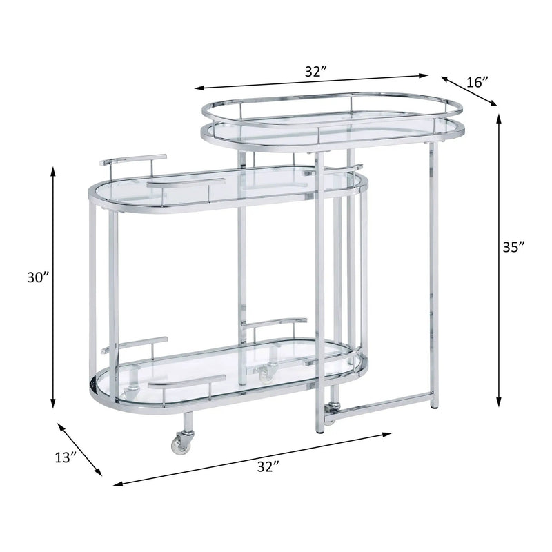Piffo - Serving Cart Set - Clear Glass & Chrome by Unique Piece Furniture