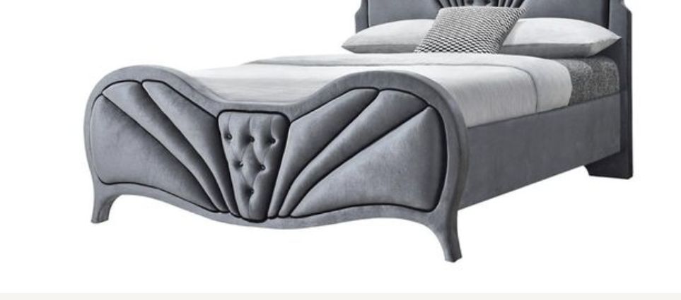 Dante Queen Upholstered Bed with Velvet Headboard - Dark Gray, photo 3 of 4