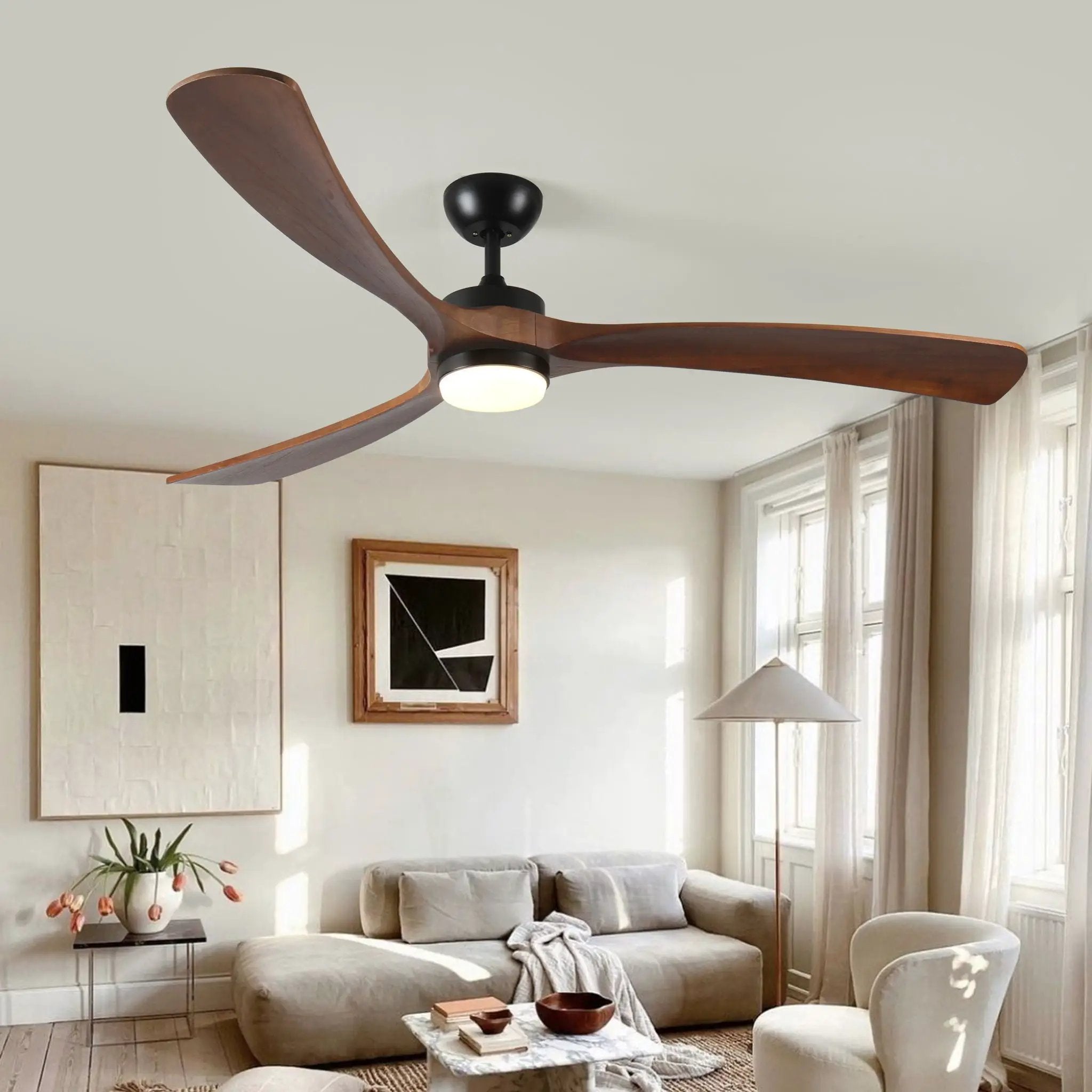 Solid Wood Ceiling Fan With Lights And Remote Control Indoor Outdoor Ceiling Fan 3 Wooden Blades Modern Ceiling Fan For Porch Living Room Bedroom by HouseOfZazla