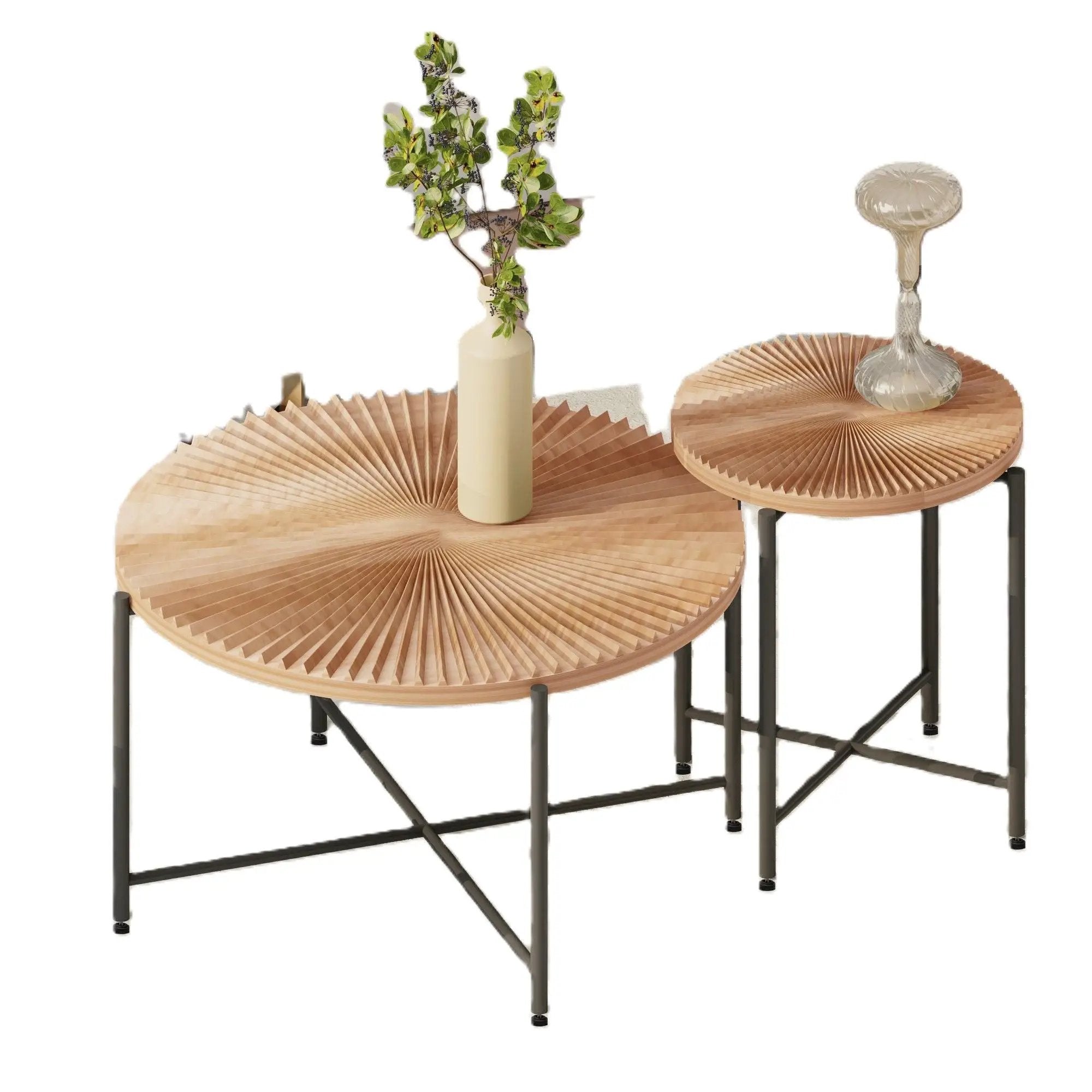 Radial - Pattern Coffee And End Table Set Waterproof Cover, Distressed Cylindrical Design (Set of 2) by HouseOfZazla