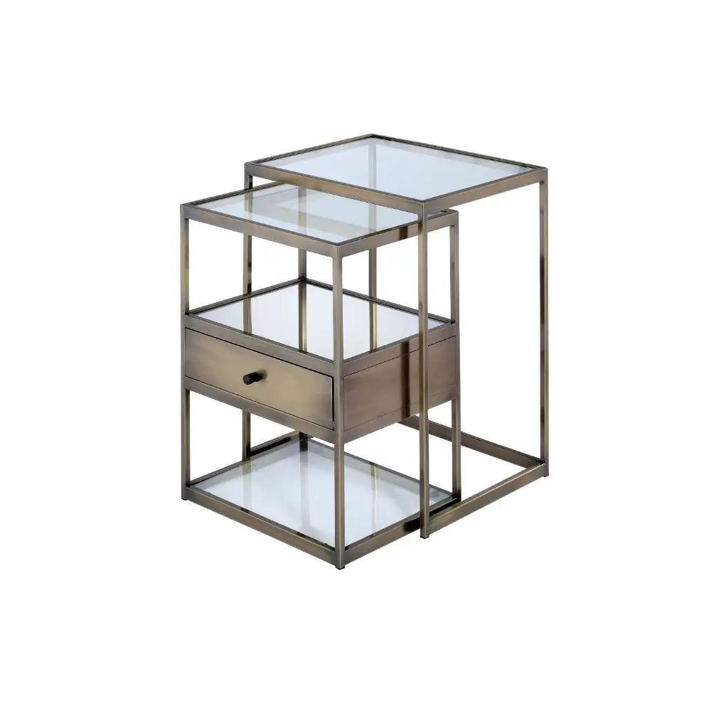 Enca - Nesting Table Set - Clear Glass & Antique Brass by Unique Piece Furniture