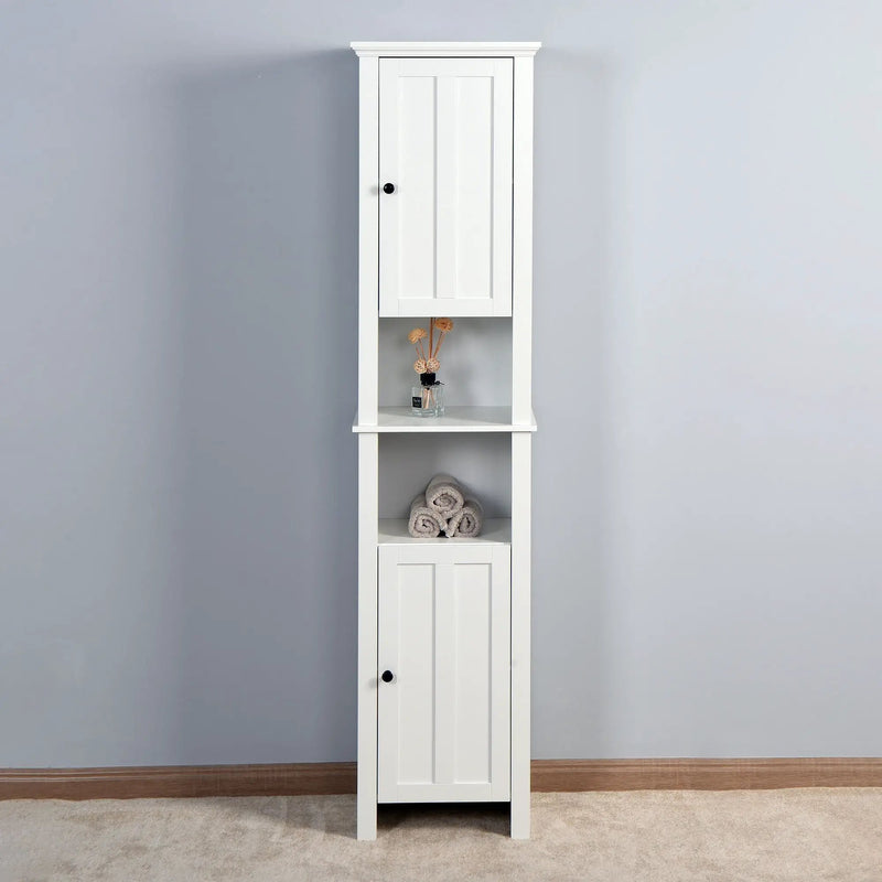Wooden Bathroom Floor Storage Cabinet With 2 Doors And 6 Shelves - White by HouseOfZazla
