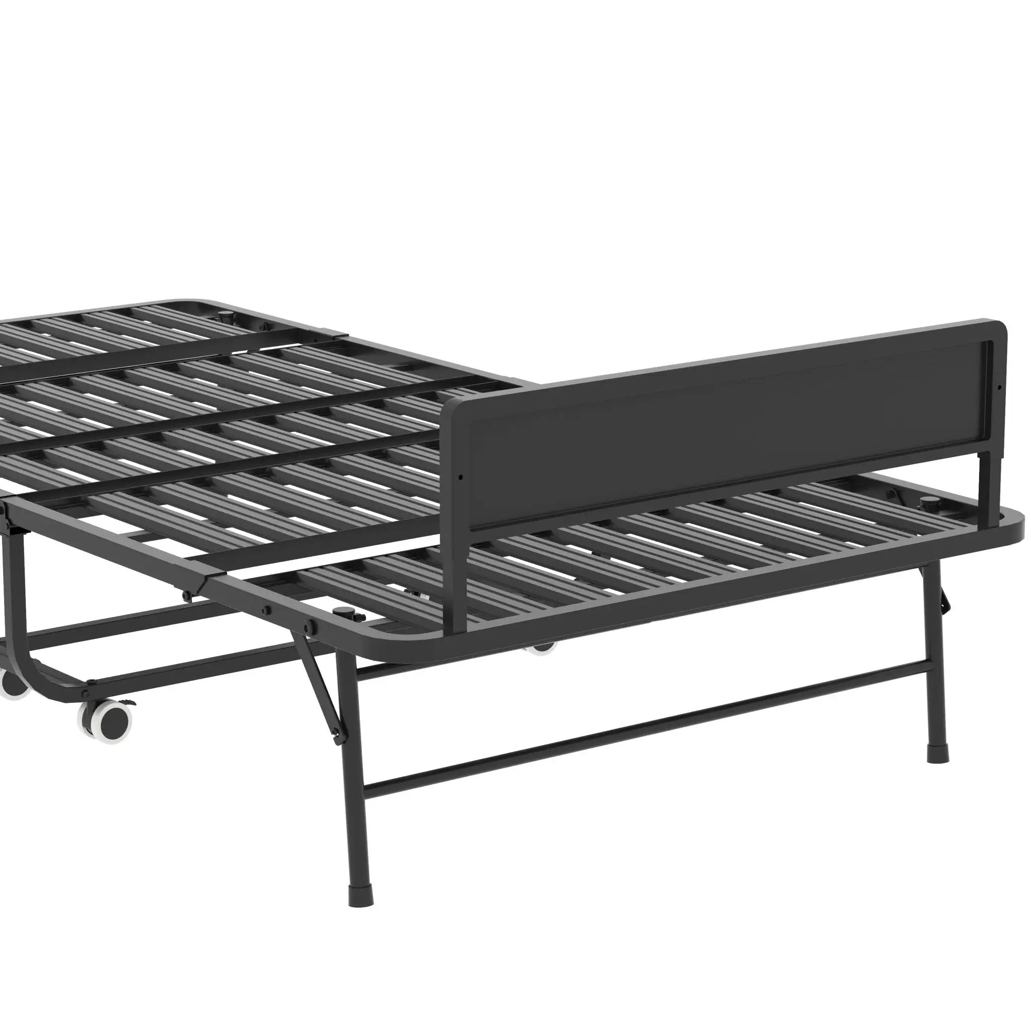 Twin Folding Bed With Adjustable Headboard & Memory Foam Mattress, Portable Coton Wheels For Tall People, Space-Saving Guest Bed - Black by HouseOfZazla