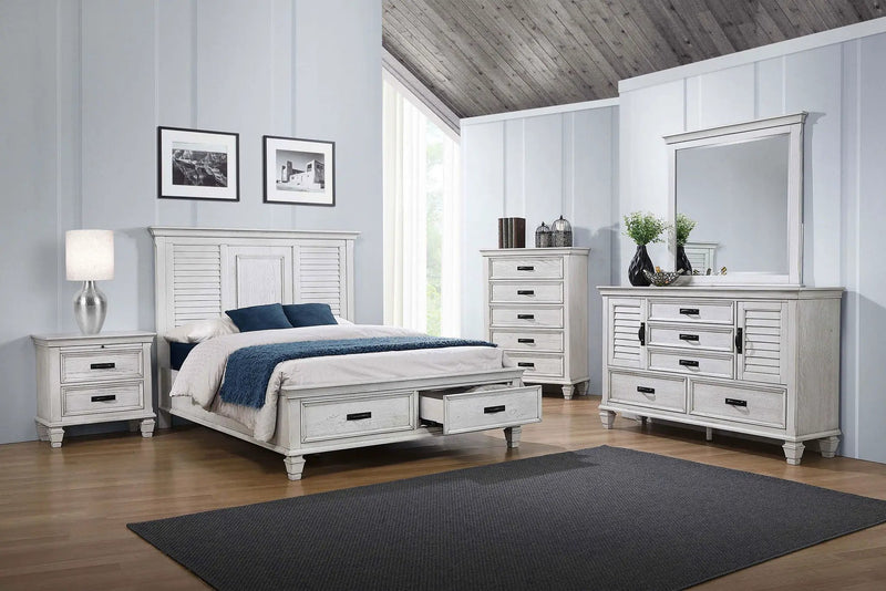 Franco 5-drawer Dresser with Mirror Distressed White by Unique Piece Furniture