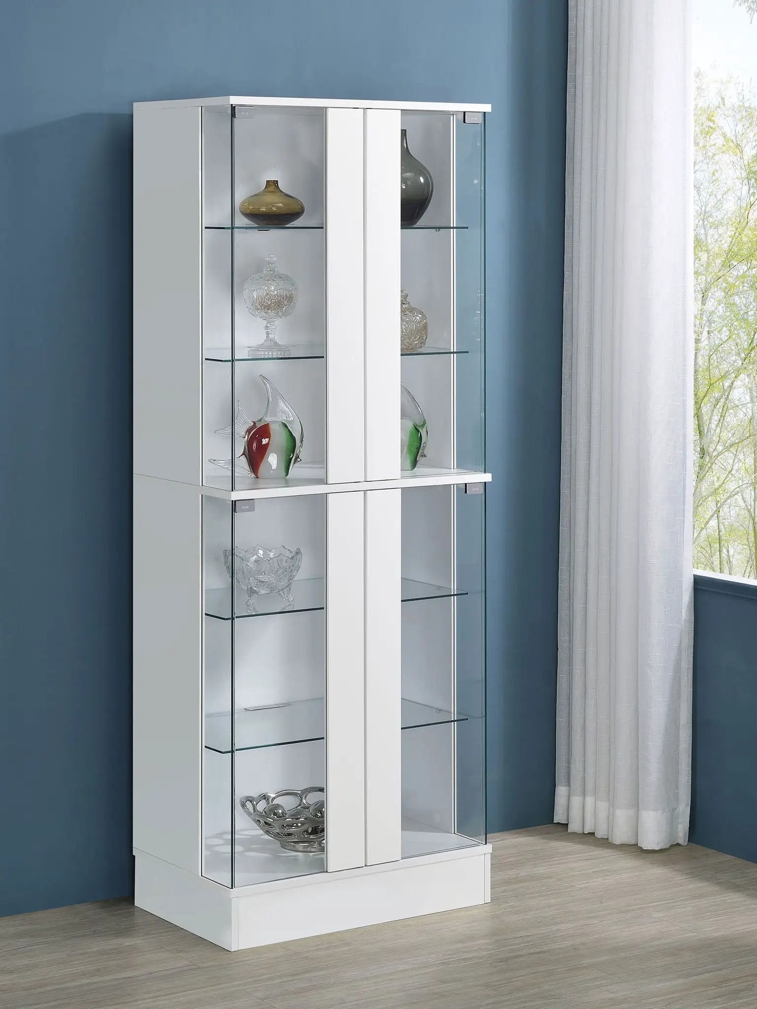 Cabra 4-door LED Curio Display Cabinet White High Gloss by Unique Piece Furniture