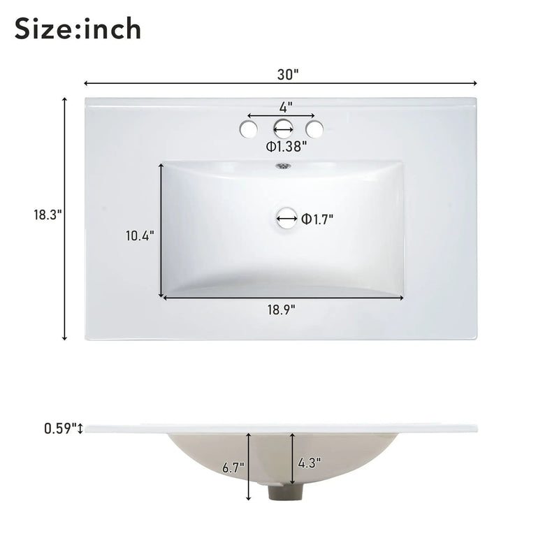 Bathroom Vanity & Tall Storage Cabinet Set With Doors, Adjustable Shelves, Soft Close Hinges, Sink