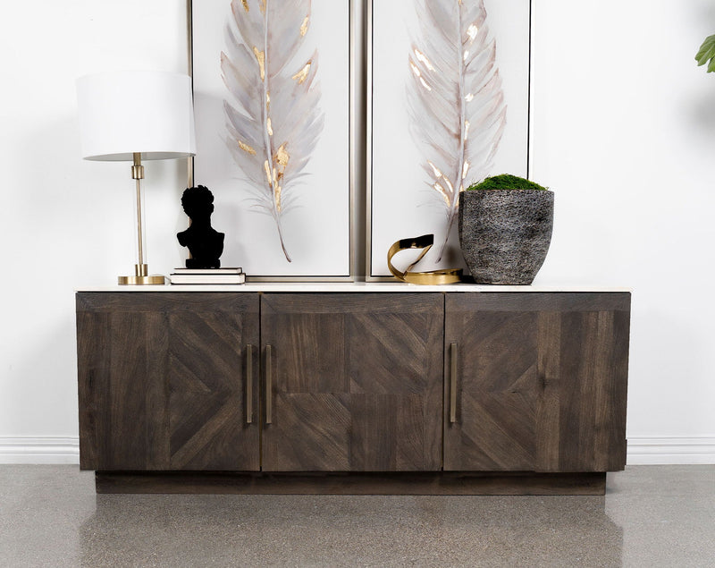 Dennis 3-door Marble Top Sideboard Buffet Tobacco Grey by Unique Piece Furniture