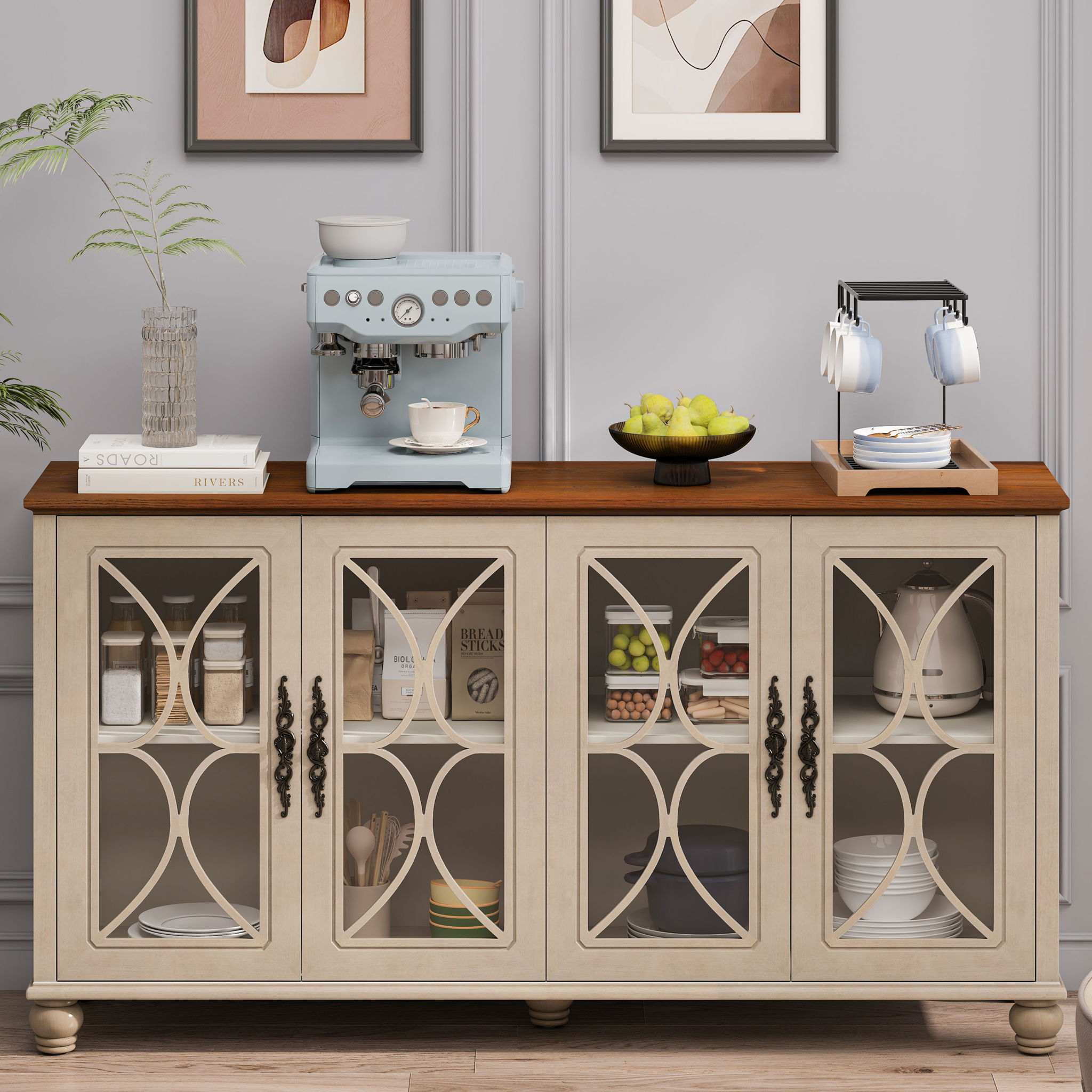 Elegant 4 Door Cabinet With Tempered Glass Doors by Unique Piece Furniture