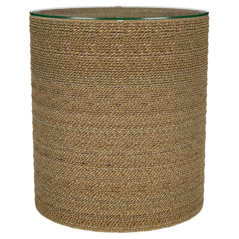 Halden Round Woven Seagrass Accent Side Table Light Brown by Unique Piece Furniture