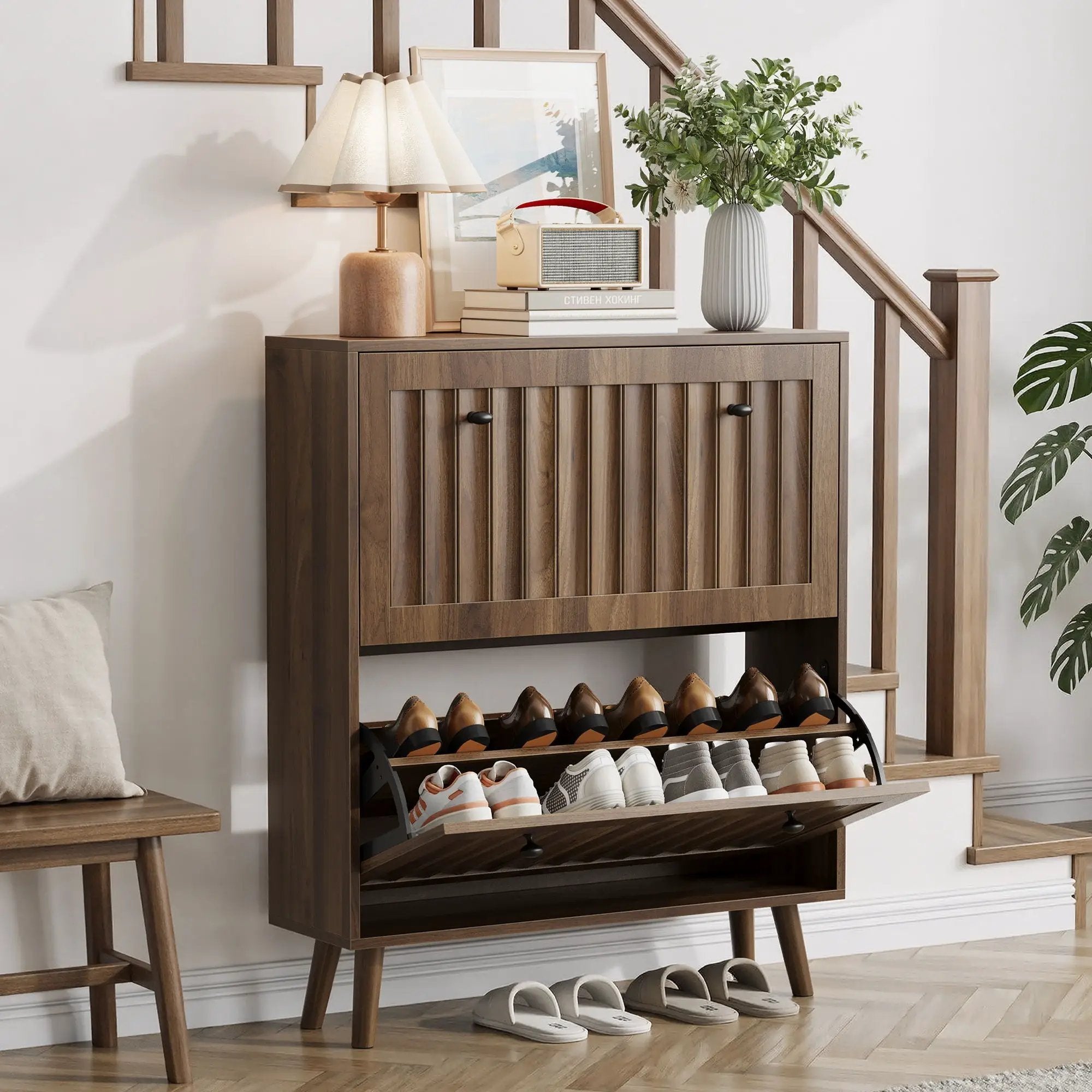 Shoe Cabinet, Storage Unit For Hallways - Walnut by HouseOfZazla