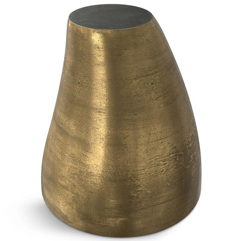 Cast Aluminum Side Table with Asymmetrical Drum Shape - Antique Brass, photo 3 of 9