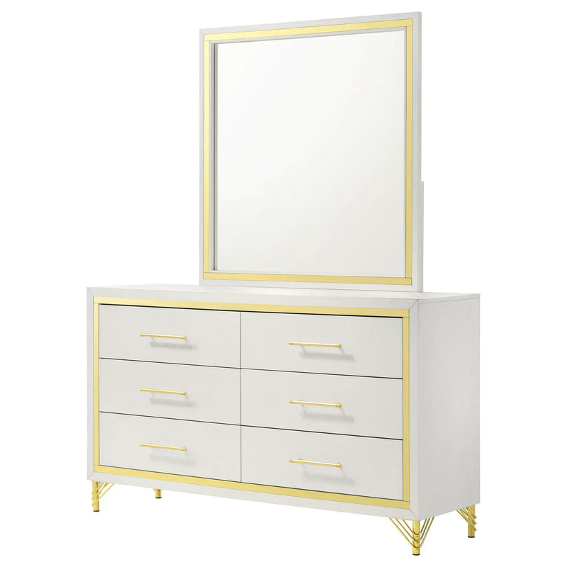 Lucia 6-drawer Dresser with Mirror White by Unique Piece Furniture