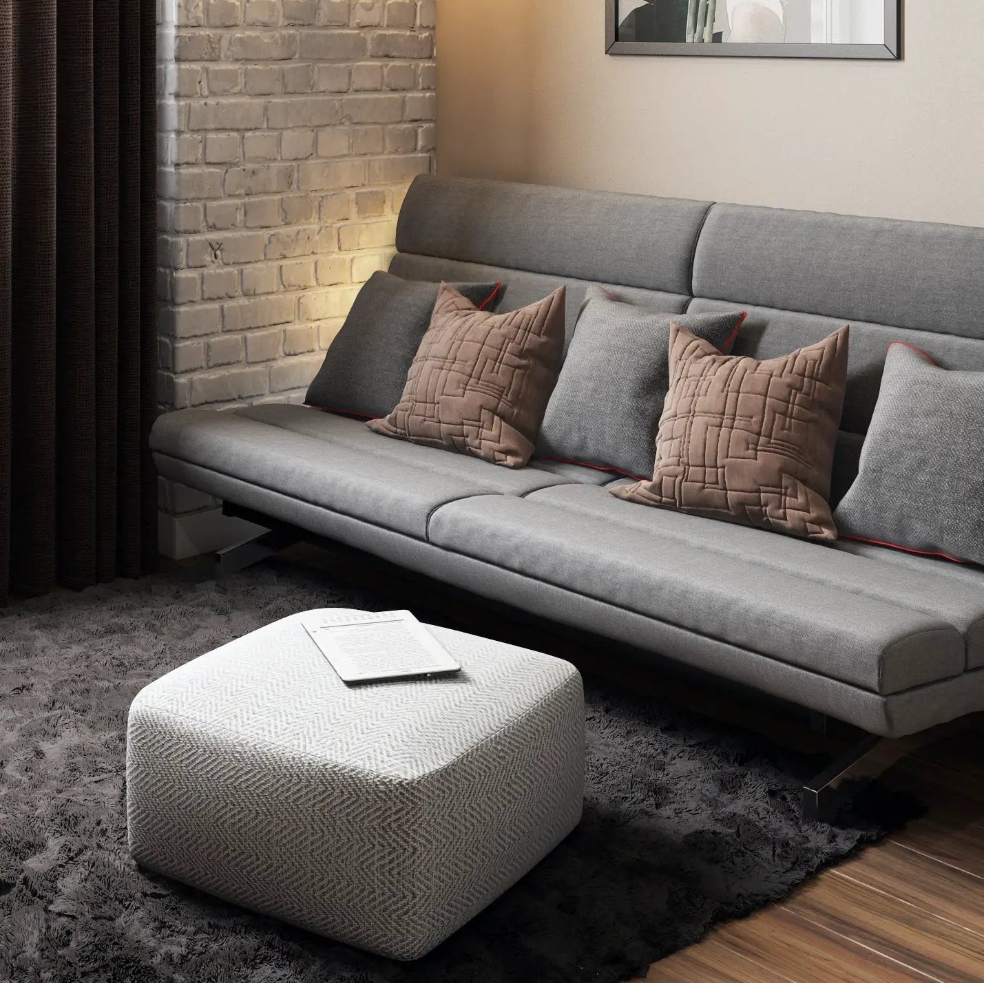 Nate Square Pouf Patterned Grey Melange by HouseOfZazla
