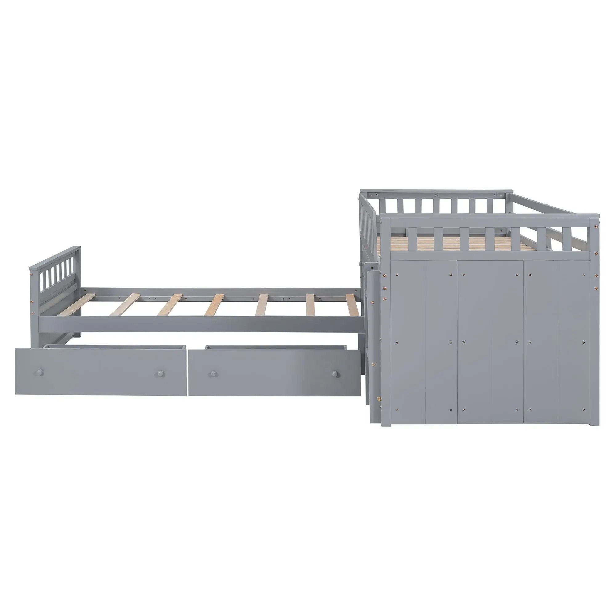 Loft Platform Bed With 7 Drawers And Full Guardrails, Modern L Shaped Space Savin by HouseOfZazla