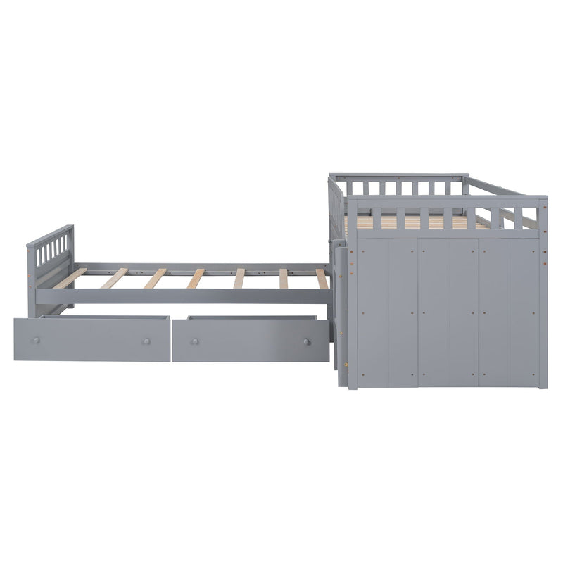 Loft Platform Bed With 7 Drawers And Full Guardrails, Modern L Shaped Space Savin by HouseOfZazla