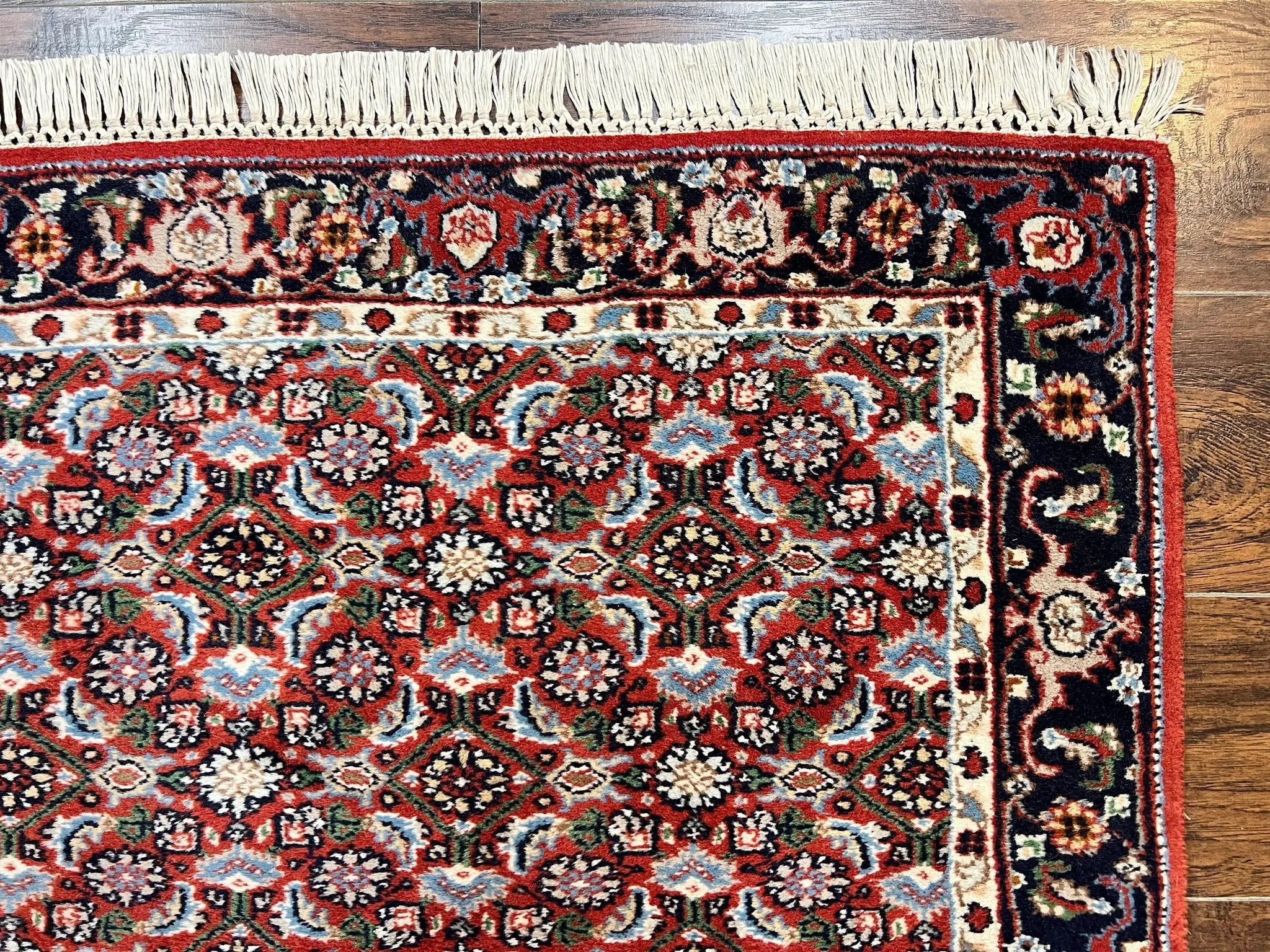 Indo Persian Rug 3x5, Red and Navy Blue, Wool Vintage Handmade Small Carpet 3 x 5 ft, Herati Pattern, Bidjar Rug by Jewel Rugs